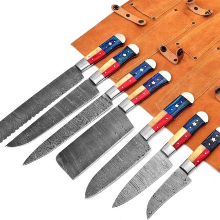 DAMASCUS BLADE 7 Pc's. KITCHEN KNIVES SET With Roll Bag