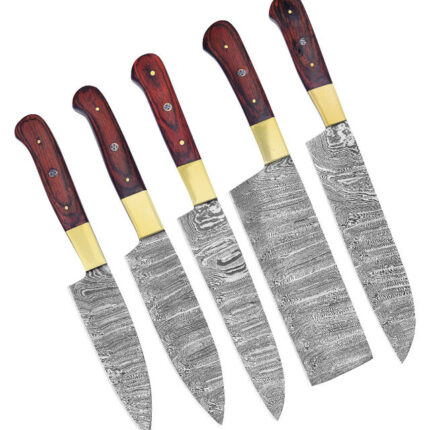 Damascus Steel Knife Set of 5 Custom Handmade Forged Chef Kitchen Regular Knife